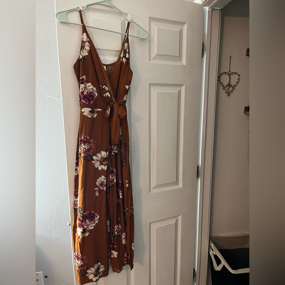 Xhilaration orange brown floral jumpsuit Small
